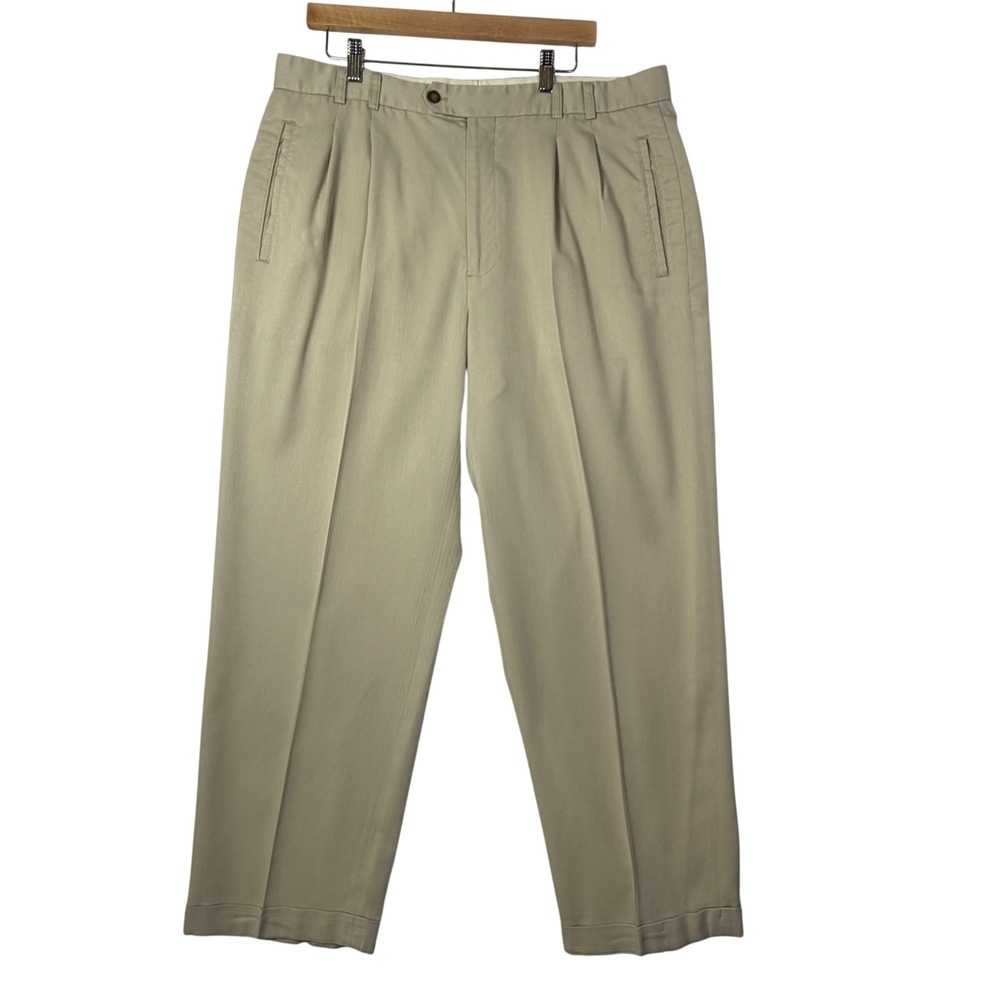 Cutter & Buck Mens Size 38x30 Khaki Pleated Dress‎ Pants Classic Preppy